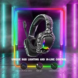 Gaming Headset for PS4, Xbox One Headphones with Noise Cancelling Mic with Mute & Volume Control, Lightweight Ergonomic Cool RGB Headphones