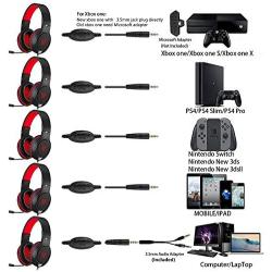 Gaming Headset for Xbox One, PS4,Nintendo Switch Bass Surround and Noise Cancelling with Flexible Mic 3.5mm Wired Headphones for Laptop PC Mac iPad Smartphones (red)