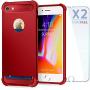 SUPBEC iPhone 7/8 Case with Card Holder and [ Screen Protector Tempered Glass x2Pack] Protective Ultra-Thin-Slim Cover with Silicone TPU Shockproof Rubber Wallet Case for iPhone7 / iPhone8-Red