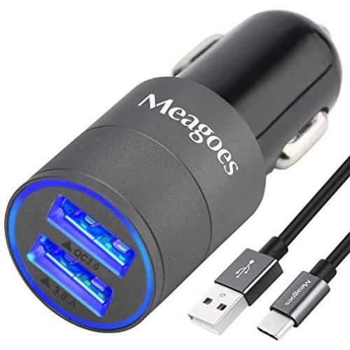 Meagoes Fast USB C Car Charger, Compatible for Samsung Galaxy S20 Plus/S20 Ultra/S20/S10+/S10/S10e/S9+/S9/S8+, Note 10 Plus/10/9/8, LG V50/V40/G8/G7, Quick Charge 3.0 USB Car Adapter with Type C Cable
