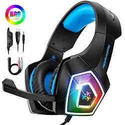 STOON Gaming Headset, for Xbox One PS4 Headset with Noise Canceling Microphone & LED Light, Over-Ear Gaming Headphones with Soft Memory Earmuffs for PC, Mac, Laptop, Nintendo Switch