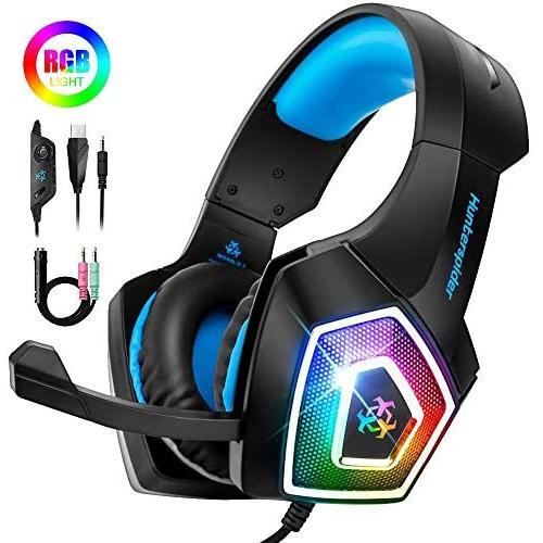 STOON Gaming Headset, for Xbox One PS4 Headset with Noise Canceling Microphone & LED Light, Over-Ear Gaming Headphones with Soft Memory Earmuffs for PC, Mac, Laptop, Nintendo Switch