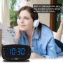 DreamSky Digital Alarm Clock Radio FM Radio, 1.4 Inches Large Blue LED Number Display, Dual USB Ports for Charging, 3.5 mm Headphone Jack, Snooze, DST
