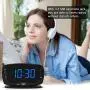 DreamSky Digital Alarm Clock Radio FM Radio, 1.4 Inches Large Blue LED Number Display, Dual USB Ports for Charging, 3.5 mm Headphone Jack, Snooze, DST