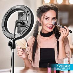 TUKTOBE 10" Ring Light with Tripod Stand & Phone Holder, Dimmable LED Selfie Light for Live Stream Video/YouTube Video/Makeup, Ring Light with Stand Compatible with iPhone Android (Upgraded)