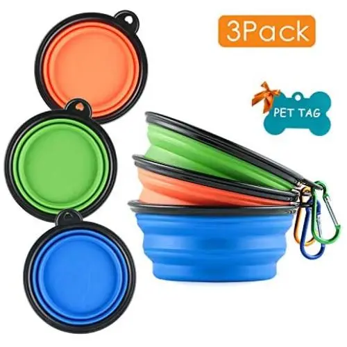 MXZONE 3 Collapsible Silicone Dog Bowl, Foldable Expandable Cup Dish for Small Pet Cat Food Water Feeding Portable Travel Bowl, Free Pet ID-Tag MXZONE 3 Collapsible Silicone Dog Bowl, Foldable Expandable Cup Dish for Small Pet Cat Food Water Feeding Portable Travel Bowl, Free Pet ID-Tag