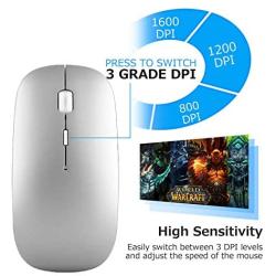 Bluetooth Wireless Mouse, Dual Mode Slim Rechargeable Wireless Mouse Silent Cordless Mouse with Bluetooth 4.0 and 2.4G Wireless, Compatible with Laptop, PC, Windows Mac Android OS Tablet (Silver)