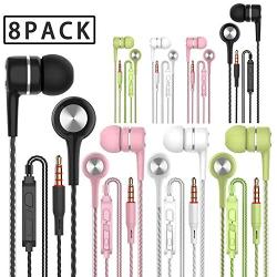 A12 Headphones Earphones Earbuds Earphones, Noise Islating, High Definition, Fits All 3.5mm Interface,Stereo for Samsung, iPhone,iPad, iPod and Mp3 Players (Black+White+Pink+Green 8pairs)