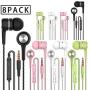 A12 Headphones Earphones Earbuds Earphones, Noise Islating, High Definition, Fits All 3.5mm Interface,Stereo for Samsung, iPhone,iPad, iPod and Mp3 Players (Black+White+Pink+Green 8pairs)