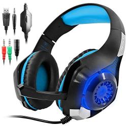 GM-1 Headphones Compatible PS4 Pro PC Tablet Cellphone,AFUNTA Stereo LED Backlit Gaming Headset with Mic-Blue