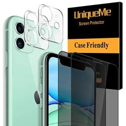 [4 Pack] UniqueMe 2 Pack Tempered Glass Privacy Screen Protector +2 Pack Tempered Glass Camera Lens Protector 9H Hardness for iPhone 11(6.1 inch)