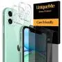 [4 Pack] UniqueMe 2 Pack Tempered Glass Privacy Screen Protector +2 Pack Tempered Glass Camera Lens Protector 9H Hardness for iPhone 11(6.1 inch)