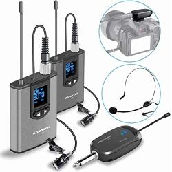 Wireless Headset Lavalier Microphone System -Alvoxcon Dual Wireless Lapel Mic for iPhone, DSLR Camera, PA Speaker, YouTube, Podcast, Video Recording, Conference, Vlogging, Church, Interview, Teaching