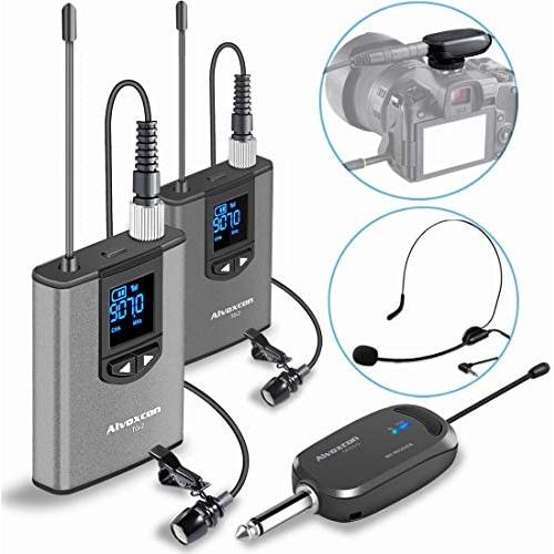 Wireless Headset Lavalier Microphone System -Alvoxcon Dual Wireless Lapel Mic for iPhone, DSLR Camera, PA Speaker, YouTube, Podcast, Video Recording, Conference, Vlogging, Church, Interview, Teaching