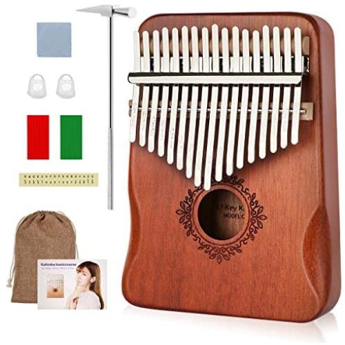 Kalimba 17 Keys Thumb Piano with Study Instruction and Tune Hammer, Gifts for Kids Adult Beginners and Professional Portable Wood Finger Piano Mibra