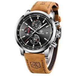 BENYAR Waterproof Quartz Men Watch, Fashionable Chronograph Analog Water-Resistant Business Brown Leather Watches