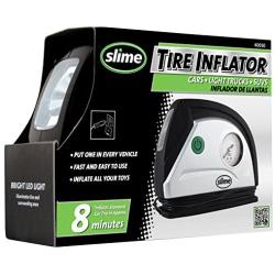 Slime 40050 12V Tire Inflator Portable Air Compressor Auto Pump with 100 psi Gauge, Long Hose and LED Light