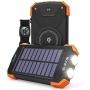 Solar Power Bank, Qi Portable Charger 10,000mAh External Battery Pack Type C Input Port Dual Flashlight, Compass, Solar Panel Charging (Orange)