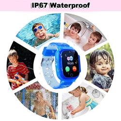 Kids Waterproof Smartwatch Phone Girls Boys with LBS Tracker Two-Way Call SOS 1.44" HD Touch Screen Camera Voice Chat Game Flashlight Alarm Clock Cellphone Wrist Gizmo Watch Toys Gifts (Crystal Blue)