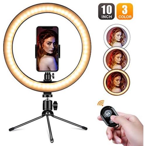 10" Desktop Selfie Ring Light,Villsure LED Makeup Ring Light with Phone Holder & Remote for YouTube Video,Dimmable Desk Ringlight Kit for Photography with 3 Light Modes and 10 Brightness Level