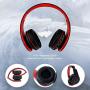 PowerLocus Wireless Bluetooth Over-Ear Stereo Foldable Headphones, Wired Headsets with Built-in Microphone for iPhone, Samsung, LG, iPad (Black/Red)