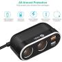 Car Socket Splitter, Te-Rich 96W 2-Way Auto Cigarette Lighter Splitter Power Adapter 12V/24V DC Outlet Extender 5.4A (Quick Charge 3.0 + 2.4A) Dual USB Charger for iPhones and Samsung Galaxy