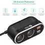 Car Socket Splitter, Te-Rich 96W 2-Way Auto Cigarette Lighter Splitter Power Adapter 12V/24V DC Outlet Extender 5.4A (Quick Charge 3.0 + 2.4A) Dual USB Charger for iPhones and Samsung Galaxy
