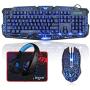 BlueFinger Backlit Gaming Keyboard and Mouse and LED Headset Combo,USB Wired 3 Color Crack Backlit Keyboard,Blue LED Light Gaming Headset,Gaming Keyboard Mouse Headphone Set for Work and Game