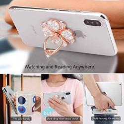 Phone Finger Ring Holder with Bling Crystals, Nsiucion Heart Lucky Clover Phone Ring Kickstand [Washable] [Removable], 360°Rotation Zinc Alloy Ring Grip Stand for Phones and Tablets (Rose Gold)