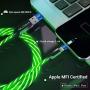 Light up iPhone Charger {MFI Apple Certified} AKAMOS 5ft LED iPhone Charger with Flowing led, USB to Lightning Cable with Quick Charge, Compatible with Phone11/11pro Max/XR/8/8Plus/7/6(Flowing Green)