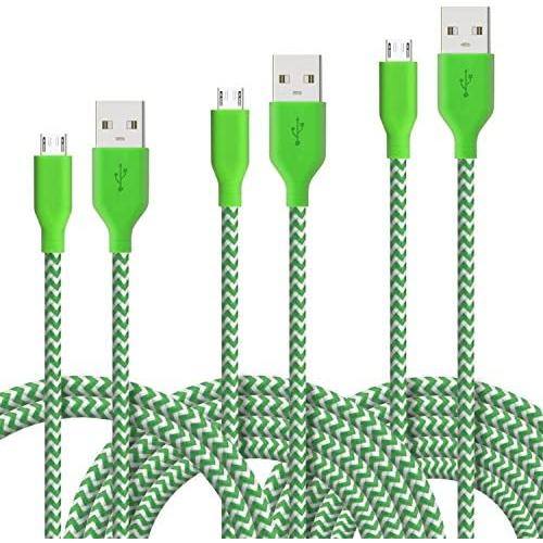 Fasgear Micro USB Cables, 3 Pack-3ft,6ft,10ft Quick Charge USB 2.0 to Micro USB Charger Braided Compatible for Galaxy S7 Edge S6 S5, HTC, LG, Android Smartphone, Xbox, Fire Kindle and More (Green)