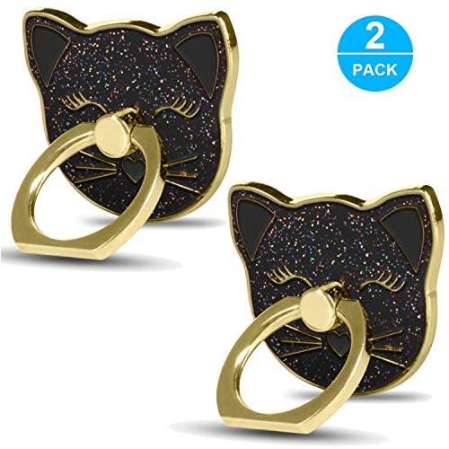 Cellphone Ring Holder Finger Kickstand (2 Pack) - ifab 360° Rotation/Sturdy/Reusable/Grip/Stand/Universal - Compatible with All Smartphones - Cat Black