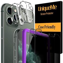 [ 4 Pack ] UniqueMe 2 Pack Privacy Screen Protector + 2 Pack Camera Lens Protector Tempered Glass for iPhone 11 Pro Max (6.5 inch),[Case Friendly] [Alignment Frame Easy Installation] HD Clear Anti-Scratch Film