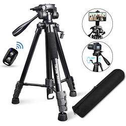 Torjim 60” Camera Tripod with Carry Bag, Lightweight Travel Aluminum Professional Tripod Stand (5kg/11lb Load) with Bluetooth Remote for DSLR SLR Cameras Compatible with iPhone & Android Phone-Black