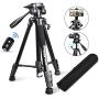 Torjim 60” Camera Tripod with Carry Bag, Lightweight Travel Aluminum Professional Tripod Stand (5kg/11lb Load) with Bluetooth Remote for DSLR SLR Cameras Compatible with iPhone & Android Phone-Black