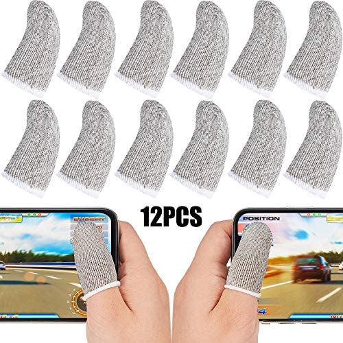 12 Pieces Gaming Finger Sleeve Controller Touch Screen Finger Sleeve Anti-Sweat Breathable Game Thumb Sleeve for Mobile Phone Games (White)