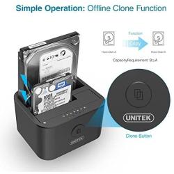 Unitek USB 3.0 to SATA I/II/III Mini Dual Bay External Hard Drive Docking Station for 2.5/3.5-inch HDD SSD, Offline Clone Duplicator Function Support UASP and 16TB with 12V/3A Power Adapter