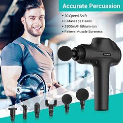 QUINEAR Massage Gun, 20 Speed Deep Tissue Percussion Massager for Body Muscle Sports Recovery and Soreness Relief Rechargeable Portable Handheld - 6 Massage Heads