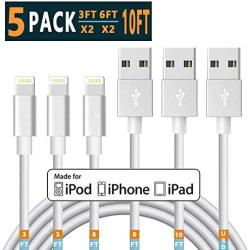 Apple iPhone Charger Lightning Cable iPhone Cable apple iPhone Charger Cable 11 Pro Xs MAX XR X 8 7 6s 6 Plus ipad car Charger Charging Cable Cord Fast Long USB 3 6 10 ft to pack Accessories Chargers