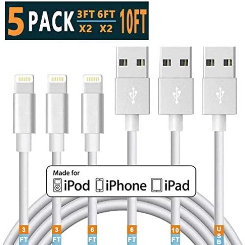 Apple iPhone Charger Lightning Cable iPhone Cable apple iPhone Charger Cable 11 Pro Xs MAX XR X 8 7 6s 6 Plus ipad car Charger Charging Cable Cord Fast Long USB 3 6 10 ft to pack Accessories Chargers