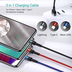 USAMS 2Pack Multi Charging Cable 10FT Nylon Braided USB C Cable 3 in 1 Car Phone Charger Cord with Micro USB/Type C for IP 11 Pro/9/XR/Max/X/8 Plus/Samsung S10 S9 /Note 9/ Moto G7/LG (10FT/3M)