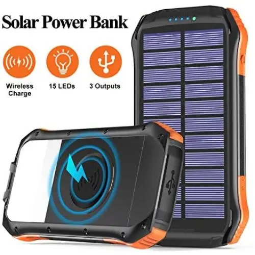 Hiluckey Solar Charger 16000mAh Wireless Portable Charger with 2 USB Ports Waterproof Power Bank with 15 LEDs Flashlight Outdoor External Battery Pack for iPhone, Samsung, iPad and More
