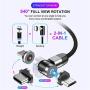 Magnetic USB Charging Cable Krsende 3in1 360°Rotation Nylon Braided Cord Compatible with Mirco USB Type C Smartphone and iProduct Device-No Date Sync(4Pack/Black)