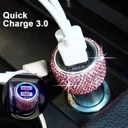 Bling Dual USB Car Charger Quick Charge 3.0 Crystal Car Decorations Fast Charging Adapter Women Cute Car Accessories for iPhone Samsung Galaxy S10/S9/S8/S7/S7 Edge/S6/Edge+ Nexus 6P/5X,LG,Nexus(Pink)