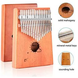 Kalimba 17 Keys, Thumb Piano with Study Instruction and Tune Hammer, Solid Mahogany Wood Portable Mbira Sanza African Wood Musical Instrument Finger Piano for Kids Adult Beginners Professionals