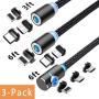 Crozziz Magnetic Charging Cable(3 Pack,3ft/6ft/6ft)3 in 1 Cable,Compatible with Mirco USB, Type C Smartphone and iProduct Device(Black)