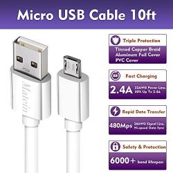 Android Charger Cable for Samsung Galaxy S7, 10Ft 2 Pack Micro USB Cord, Fast Charging USB 2.0 Extremely Durable Cables for Xbox PS4 Controller, Samsung, ZTE, Camera and Smartphone, White