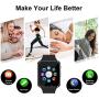 Qidoou Smart Watch Fitness Tracker,Smartwatches Compatible Android iOS Touchscreen Step Calorie Sleep Sedentary Monitor Waterproof, Call Message Music with SIM SD Slots Men Women (Black1)