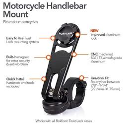 Rokform - Motorcycle Handlebar Cell Phone Mount, Mounts to ANY Handlebar Measuring from 7/8" to 1-1/4", Secures Phone Via Quad Tab Twist Lock Mount and Built-In Magnet Mount (Black)