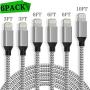 HOVAMP MFi Certified 6Pack[3/3/6/6/6/10ft] Nylon Braided iPhone Charger Lightning Cable Fast Charging&Syncing Long Cord Compatible iPhone 11Pro Max/11Pro/11/XS/Max/XR/X/8/8P/7 and More-Silver&White